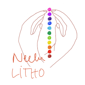 logo Neelu Litho mains contenant les couleurs des chakras